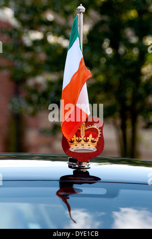 Irish flag on Queen Elizabeth II`s Bentley car Stock Photo